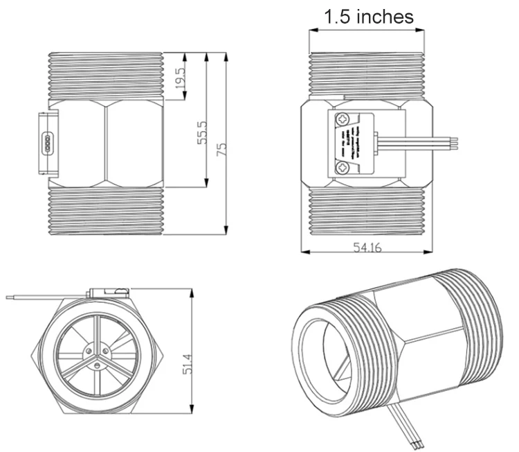 304 Stainless Steel Water Flow Sensor DN40 DN50 water flow detection 1.5 Inch G2