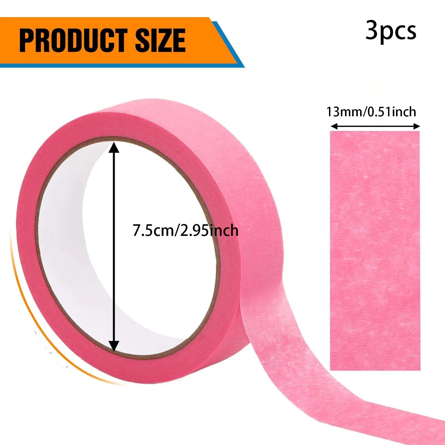 3롤 핑크 페인터 테이프, 컬러 페인터 테이프, 마킹 또는 코딩용 미술 및 공예 용품 - DIY 장 테이프