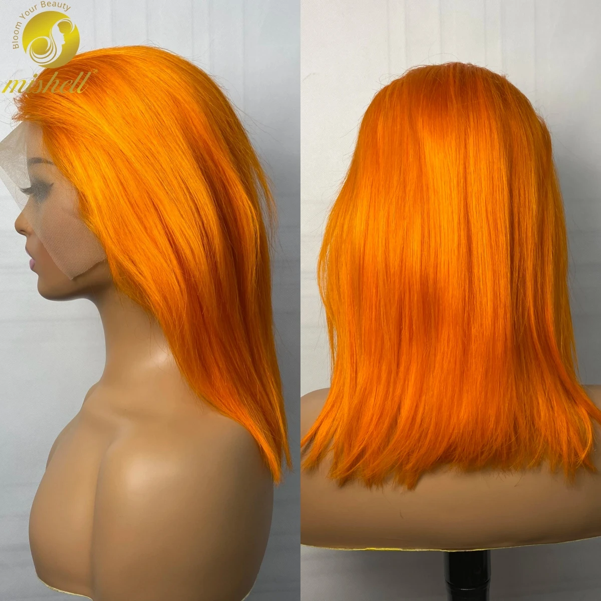 

Straigt Bob Human Hair Wigs 13x4 Transparent Lace Frontal 180% Density Short Orange Wigs for Women Brazilan PrePlucked Remy Hair