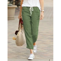 2026 Casual Pants Women Spring Summer Solid Color High Waist Drawstring Elastic Ankle-Length Pants Female Pockets Harem Trousers - Image 4