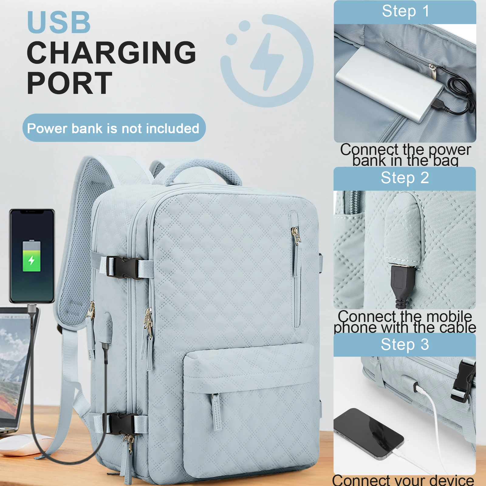 Large Women's Travel Backpack, Hand Luggage Backpack, Waterproof Carry-Ons Daypack, Men’s Aeroplane Laptop Backpack School Bag