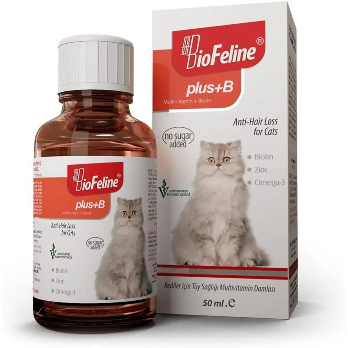 

BioFeline Plus+B 50 ml, Feather Health Drops for Cats, Anti Hair Loss for Cats, Pet Vitamins, Biotin and Zinc Supplement