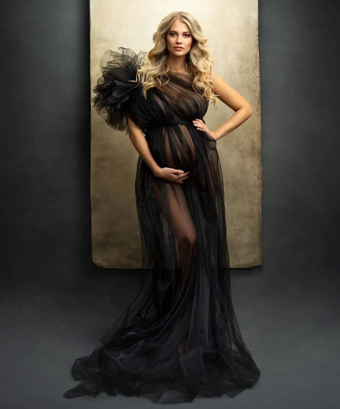 Tulle Black Maternity Dresses for Photography Elegant One Shoulder Bridal Robe Pregnant Woman Gowns Babyshower Dress