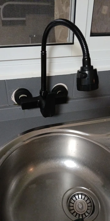 Black Brushed Brass Kitchen Faucet - 360° Rotating Sprayer photo review