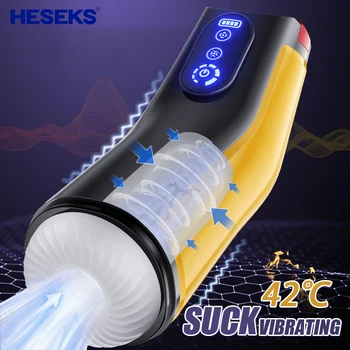 HESEKS Automatic Sucking Vibrator Masturbators For Men Real Vagina With Voice Heating Male Masturbation Cup