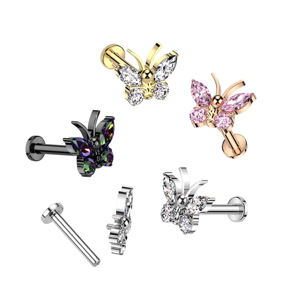 

Kenbao 10pcs wholesale ASTM F136 Titanium 16G EAR butterfly CZ Top Cartilage Tragus conch Lip Helix Studs body jewelry