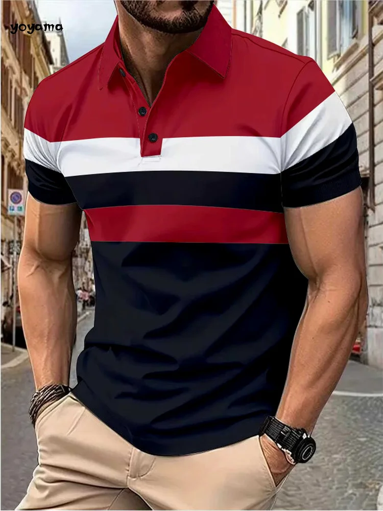 Men's Fashion Polo Shirt Simple Striped Printed Short-sleeved Shirt Summer Men's Business Casual Breathable Versatile Clothing 12 A4ac310882fab4e728257c8034572c07bs