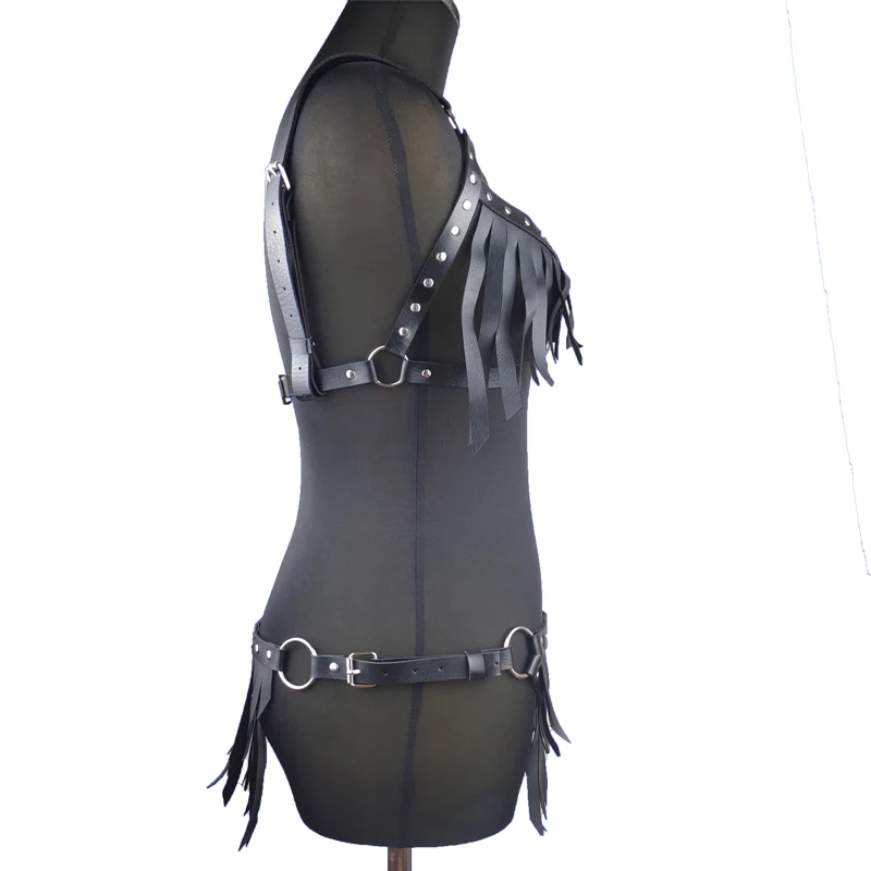 Bdsm Sexy Women‘s Underwear Full Body Pu Leather Lingerie Harness Adjustable Tassles Suspender Bra Belt Fetish Summer Clothing