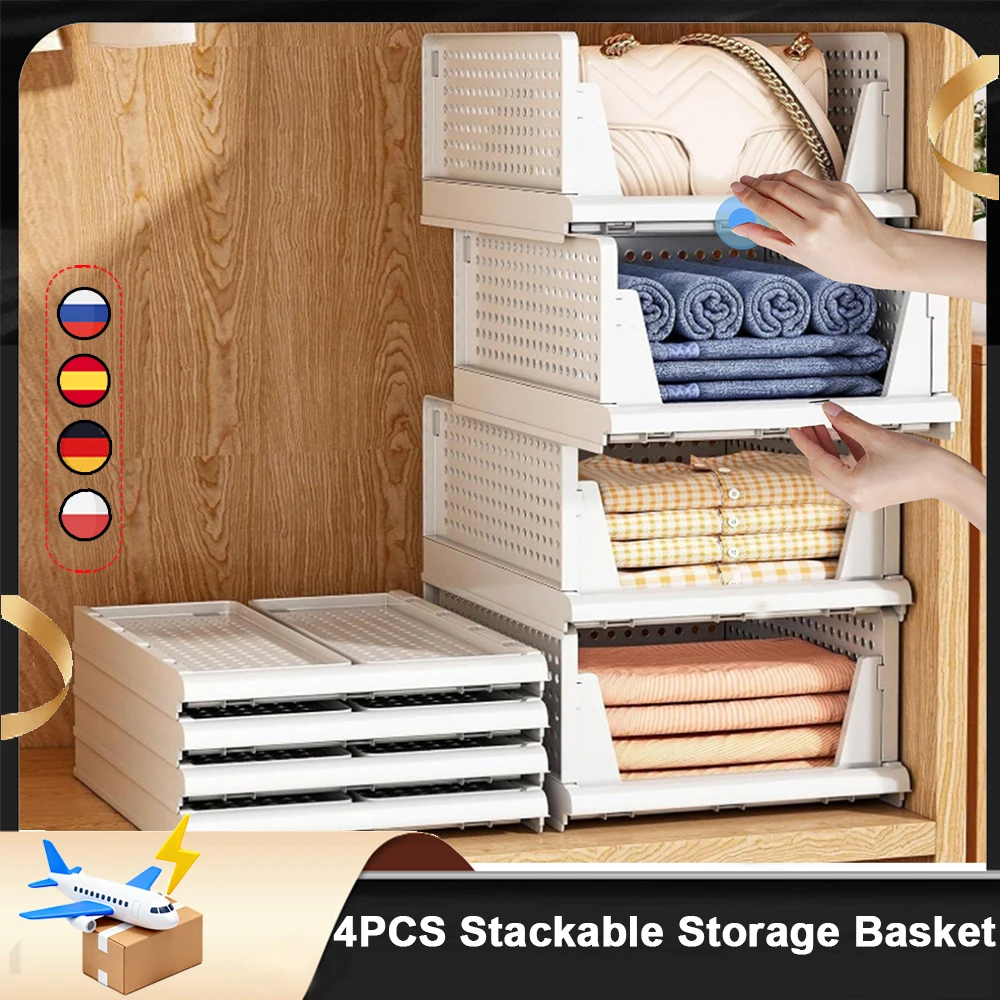 Stackable Wardrobe Storage Box Plastic Foldable Drawer Closet ...