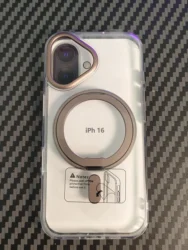 Magnetic 360° Stand Phone Case with Metal Button & Lens Protection - Transparent Matte Cover - iPhone 14 (Gold)