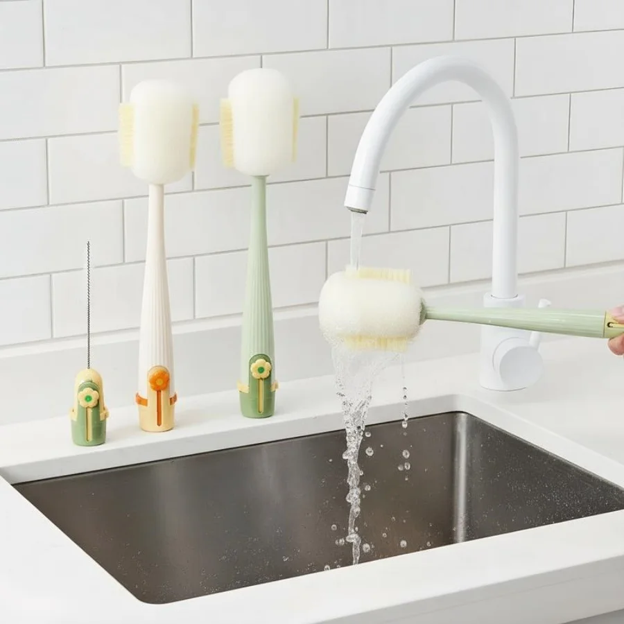 5-in-1cup Washing Tool for Household Use Multifunctional Cup Brush Water Cup Thermos Cup Brush Milk Bottle Cleaning Sponge Brush 5