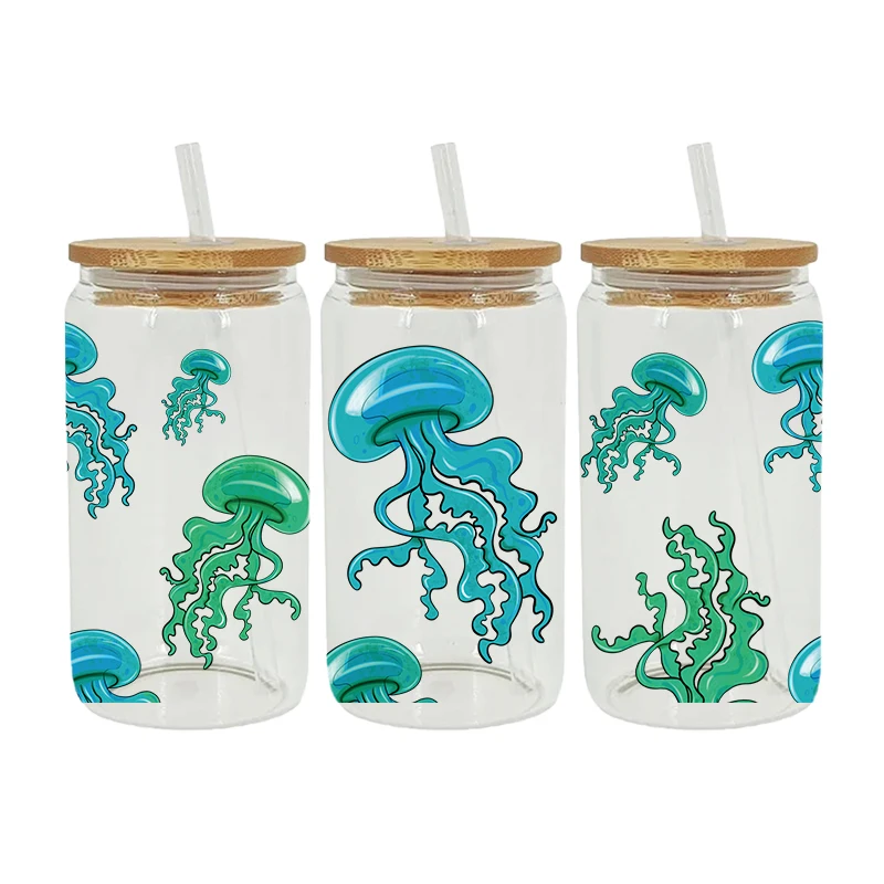 UV DTF Transfer Sticker Marine Life Turtle 16oz Libbey Glasses Wraps Bottles Cup Can DIY Waterproof Decals D6887