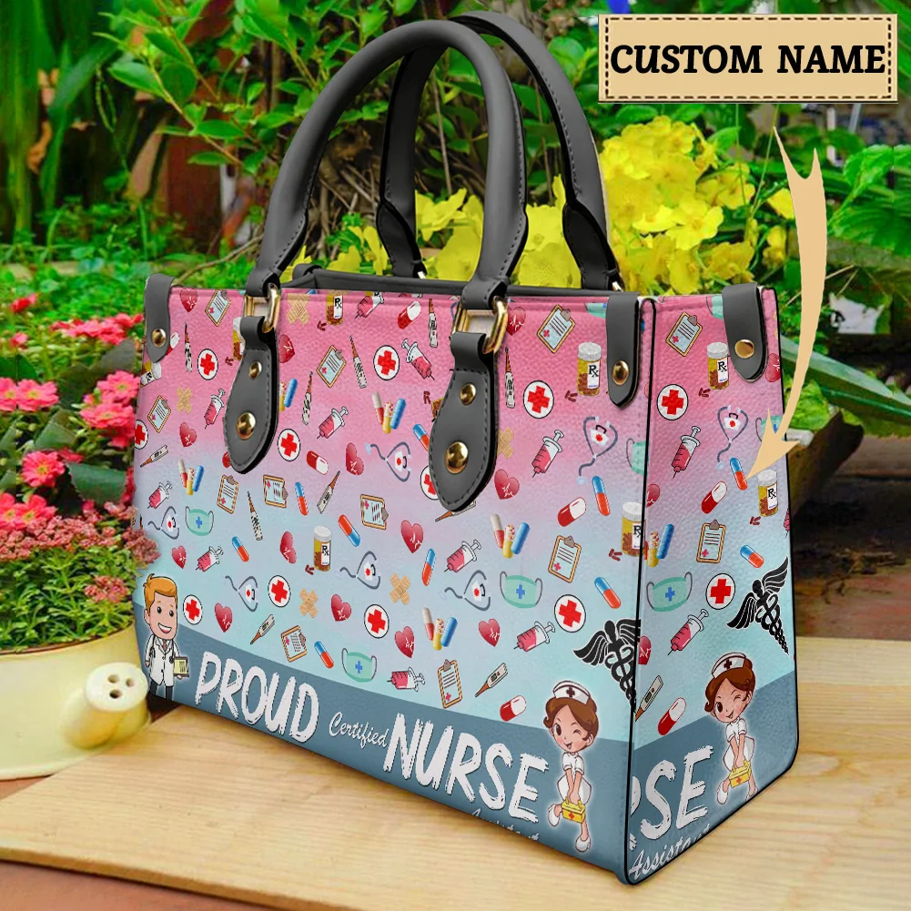 Cartoon Nurse Print Ladies Handbag Urgent Medical Care Leather Women's Shopping Bags Teen Girls Cosmetic Handbags Outdoors Gifts