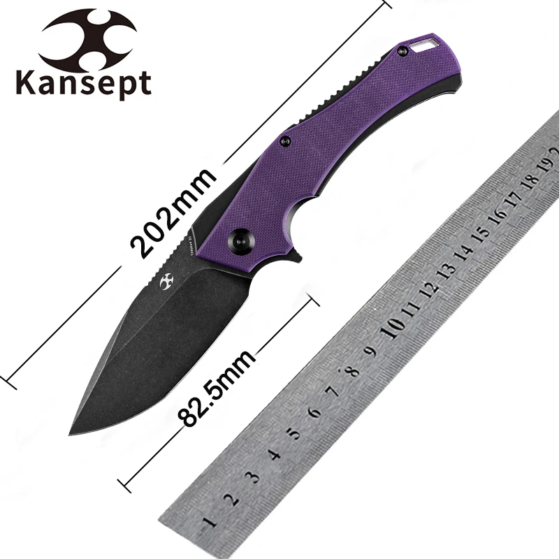 

Kansept Mini Hellx T2008A6 Black TiCn Coated D2 Blade with Purple G10 Handle Designed by Mikkel Willumsen Folding Knife For EDC