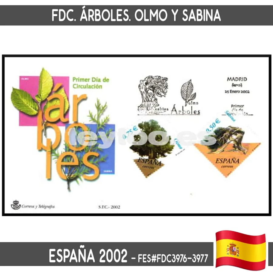 B0908 # Spagna 2002, Alberi Fdc. Olmo E Sabina (N) Fes # Fdc3976-3977