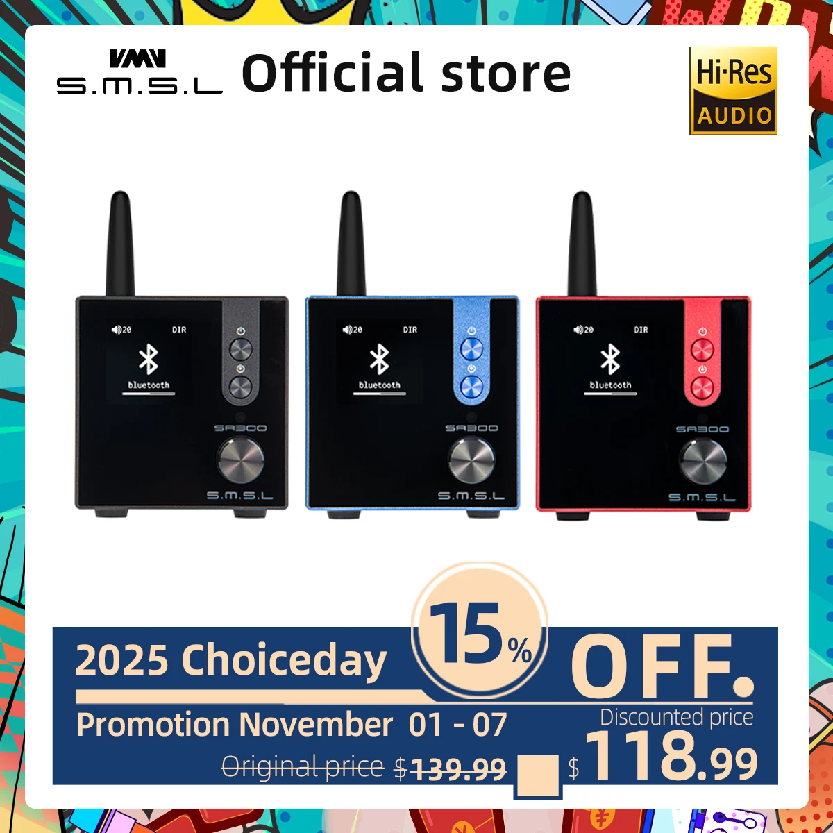 Smsl sa300-bluetooth 5.0,ハイパワー,80wのデジタルリモート