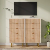 Комод с 5 ящиками, комод, шкаф для хранения вещей, сервант, современный, шкаф, для спальни, прихожей, гостиной, 60 х 34 х 109,8 см, белый + цвет дерева — изображение 5