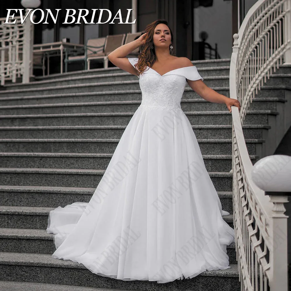 

EVON BRIDAL Off Shoulder Modern Plus Size Wedding Dreses For 2023 Bride Lace Applique Bride Gown A-Line V-Neck vestidos de novia