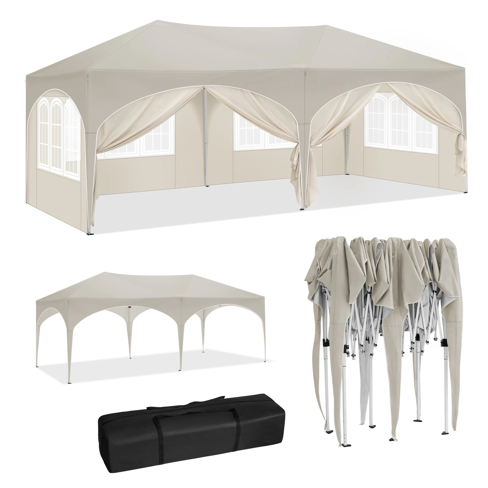 Gazebo per padiglione pieghevole regolabile in altezza 3x6 m con 6 pareti laterali Tenda da festa con protezione UV impermeabile con borsa per il trasporto per picnic 2