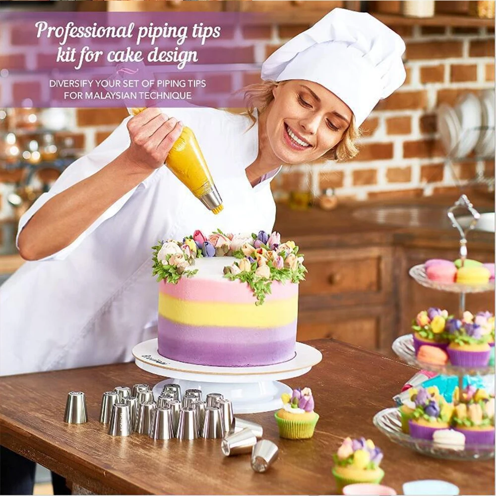 85PCS Marshmallow Flowers Pastry Nozzles Russian Stainless Steel Cake Cream Piping Nozzles Set Pastry Bag Cake Decorating Tools
