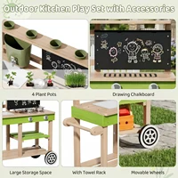 Cuisine en bois d'extérieur, cuisine pour enfants, cuisine de jeu, avec roues, robinet, jardinières, tableau noir, étagères, accessoires de cuisine 4