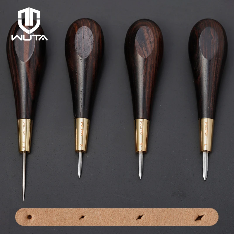 WUTA 2nd Generation Leather Stitching Awl Diamond Shape Ebony Blackwood & Brass Craft Tool Hand