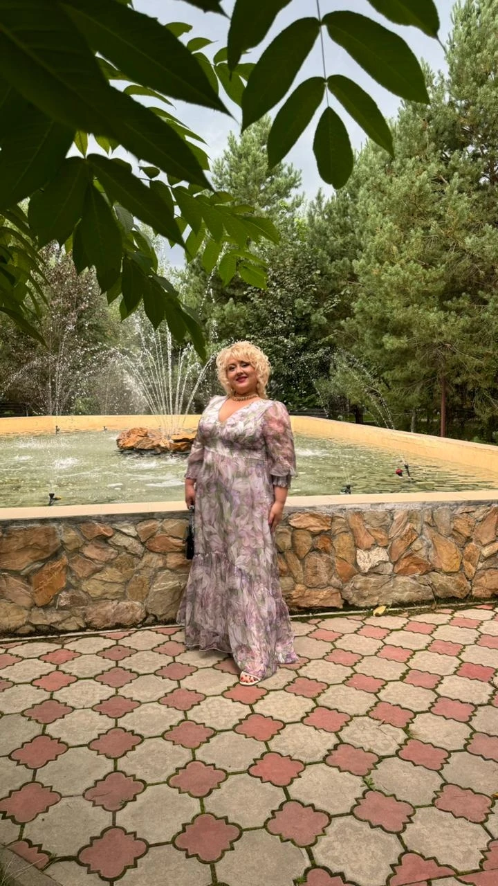 Plus Size Floral Print Lantern Sleeve V-Neck Long Dress photo review