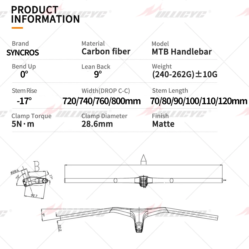 SYNCROS Mtb Handlebars 28.6mm-17Degree Carbon Integrated Cockpit Handlebar For Mountain Bike 660~800mm Bicycle Parts bicycle accessories,bicycle handlebar