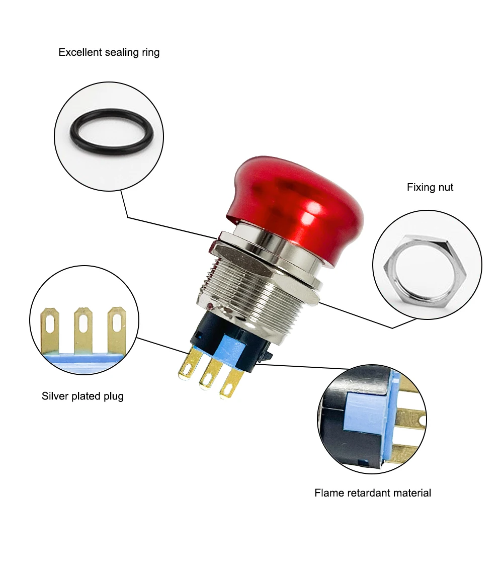 HUNST Metall-Not-Aus-Taster, Durchmesser 22mm, 5A, wasserdicht, für elektrische Geräte – Detail 4