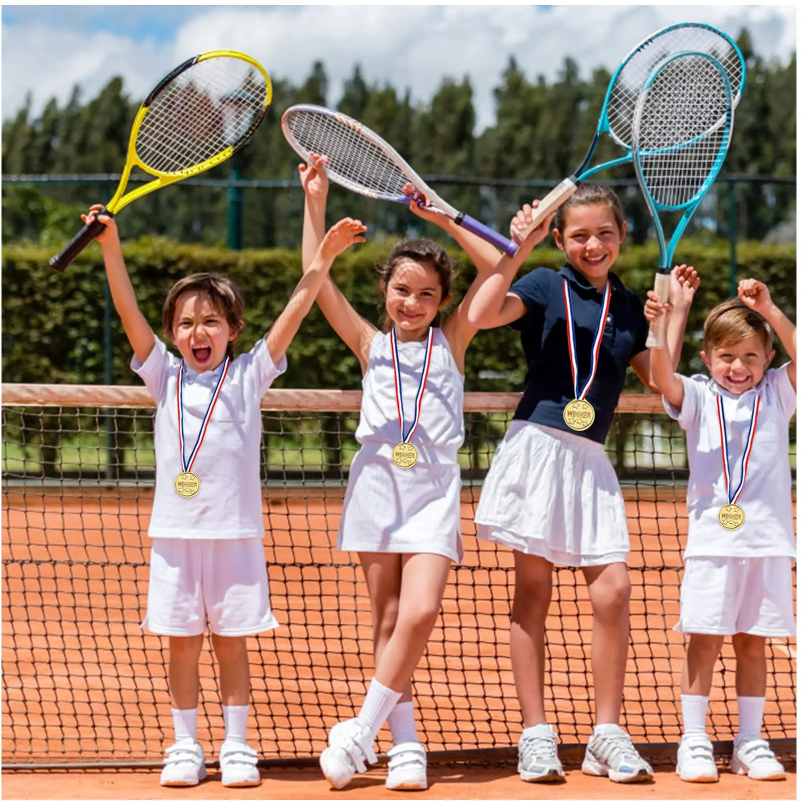 12 Pieces Plastic Winner Medals Award Medals with Neck Ribbons for Kids Sports Party Competition Party
