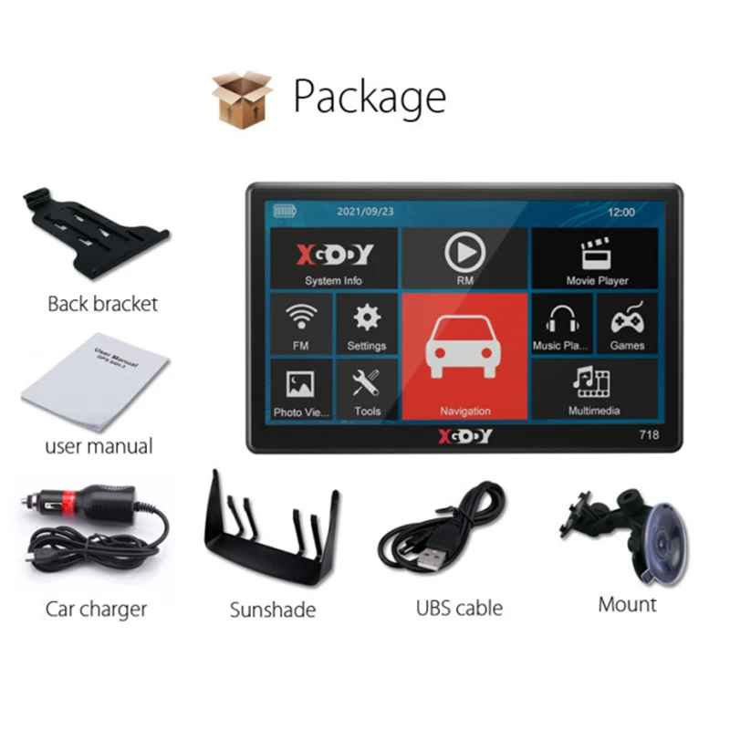 XGODY Ʈ GPS ׺̼,  ,  , Sat Nav,  Ʈ,  ̼, 7 ġ, 256M, 8GB ġ ũ