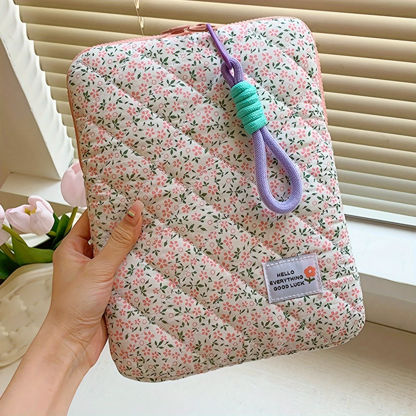 Floral Laptop Sleeve with Multi-Pocket Storage, Polyester Zippered Case – Lightweight Carry Bag