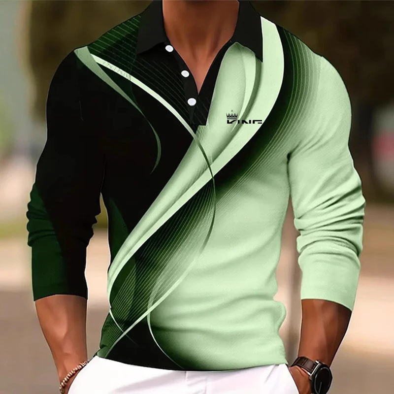 Men's Graphic Polo Shirts Golf Shirt Long Sleeve Polo Shirts Collared Shirts Casual.