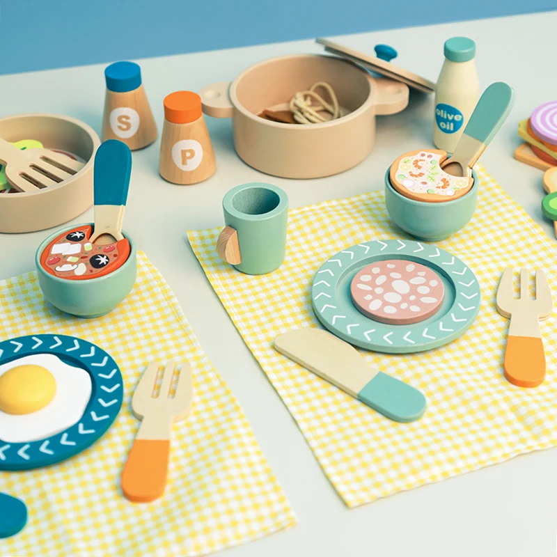Kids Kitchen Toys Wooden Simulation Kitchen Toy Pretend Play Cooking Toy Role Play Game Early Educational for Girl Boy Gifts