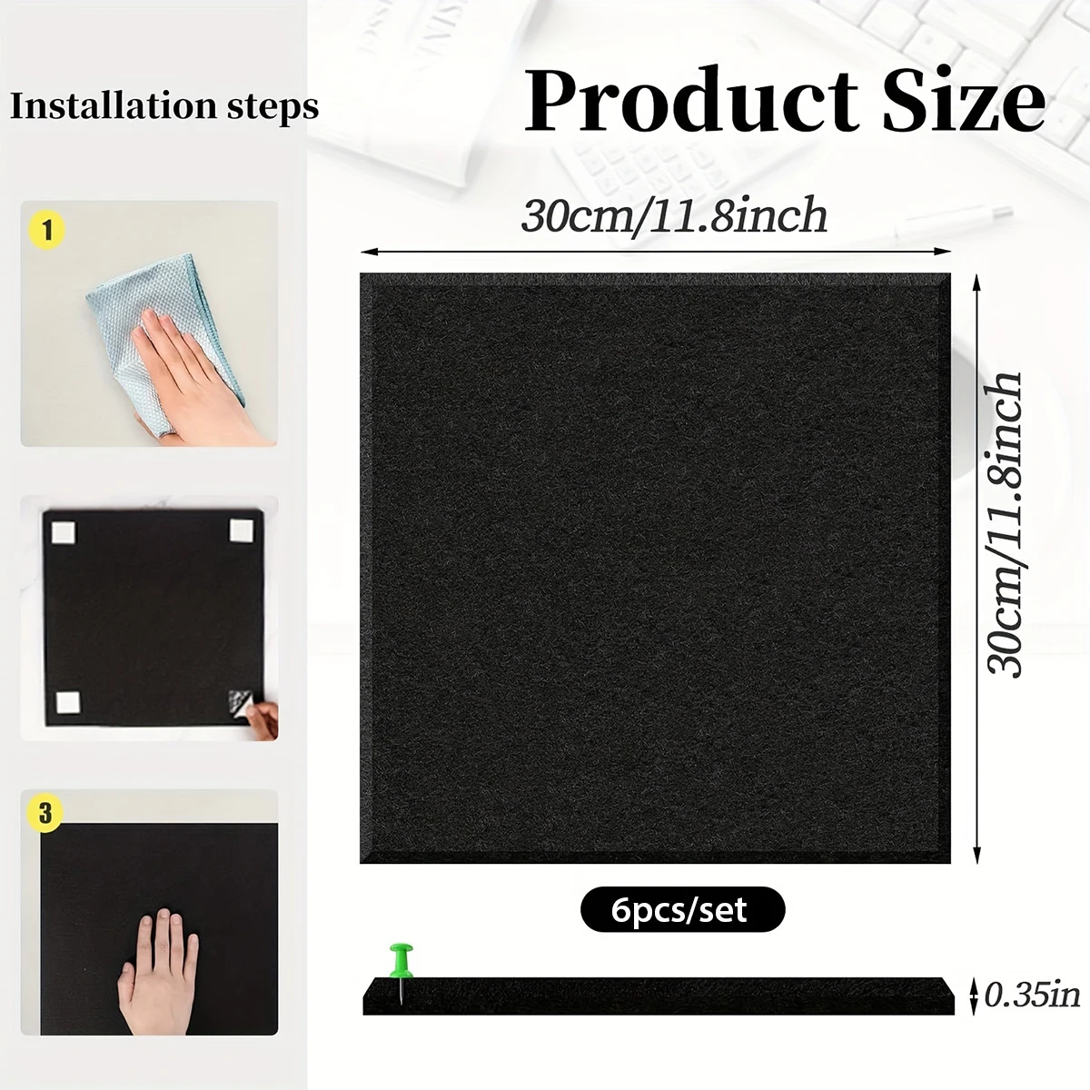 Large Cork Board,11.8in 6 Felt Wall Tiles -Perfect for Office & Bedroom Decor Bulletin & Vision Boards with Push Pin Capability