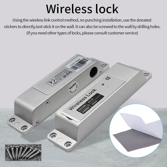 Battery Powered Wiring Free Access Control Set Wireless RFID Smart Door Lock Kit With Keypad Lock Exit Button Remote Transmitter 3