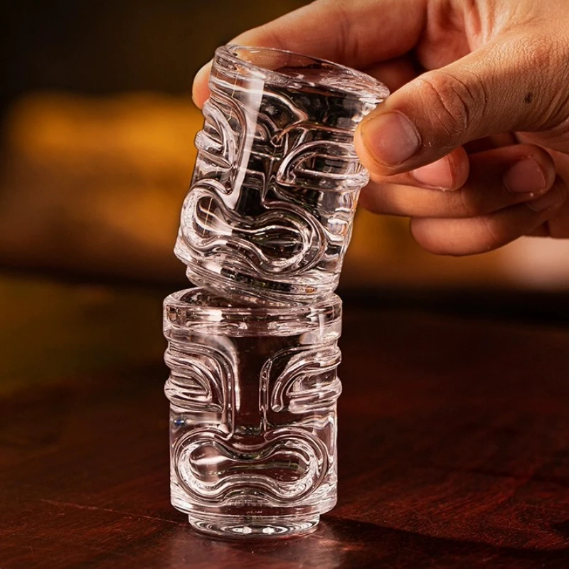 Creative Mini Tiki Glass Cup Shot Glasses Stacking Cups Cocktail Glass Tiki Cup Set With 6 Holes Tray Bar Accessories drinking glasses