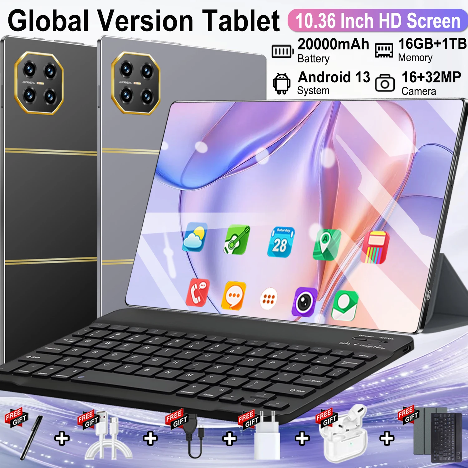 2026 Global New 10.36 inch tablet Android 13 mate13 Pro 16GB 1TB Snapdragon 8 Gen2 4KHD 5G WIFI Bluetooth WPS 20000mAh tablets