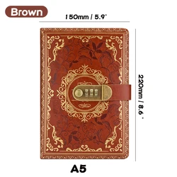 Vintage Digital Password Protected Journal with Lock - A5 Leather Diary (Brown)