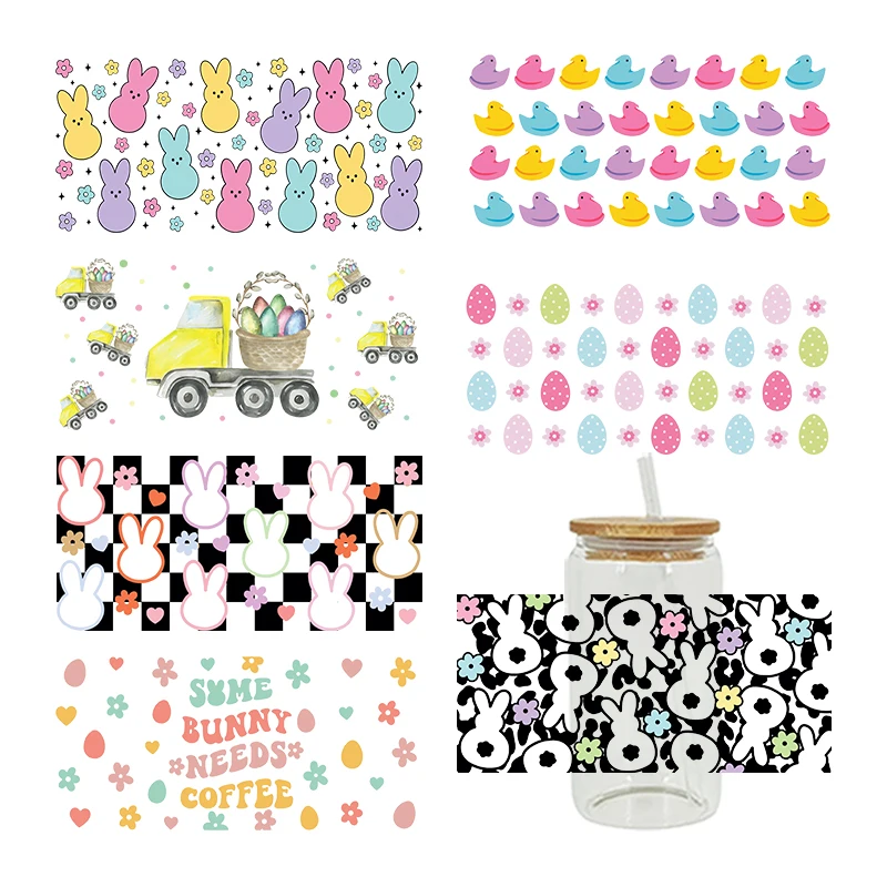 UV DTF Transfer Sticker Easter Rabbit For The 16oz Libbey Glasses Wraps Bottles Cup Can DIY Waterproof Decals D12358