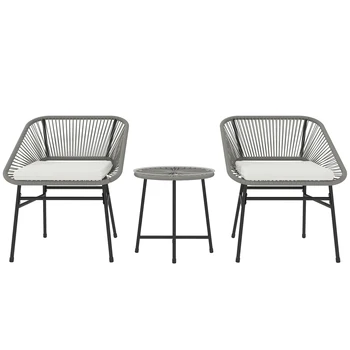 Salotto da giardino in polrotina per 2 persone, con 2 sedie, tavolino, cuscini, per giardino, terrazza o balcone 1