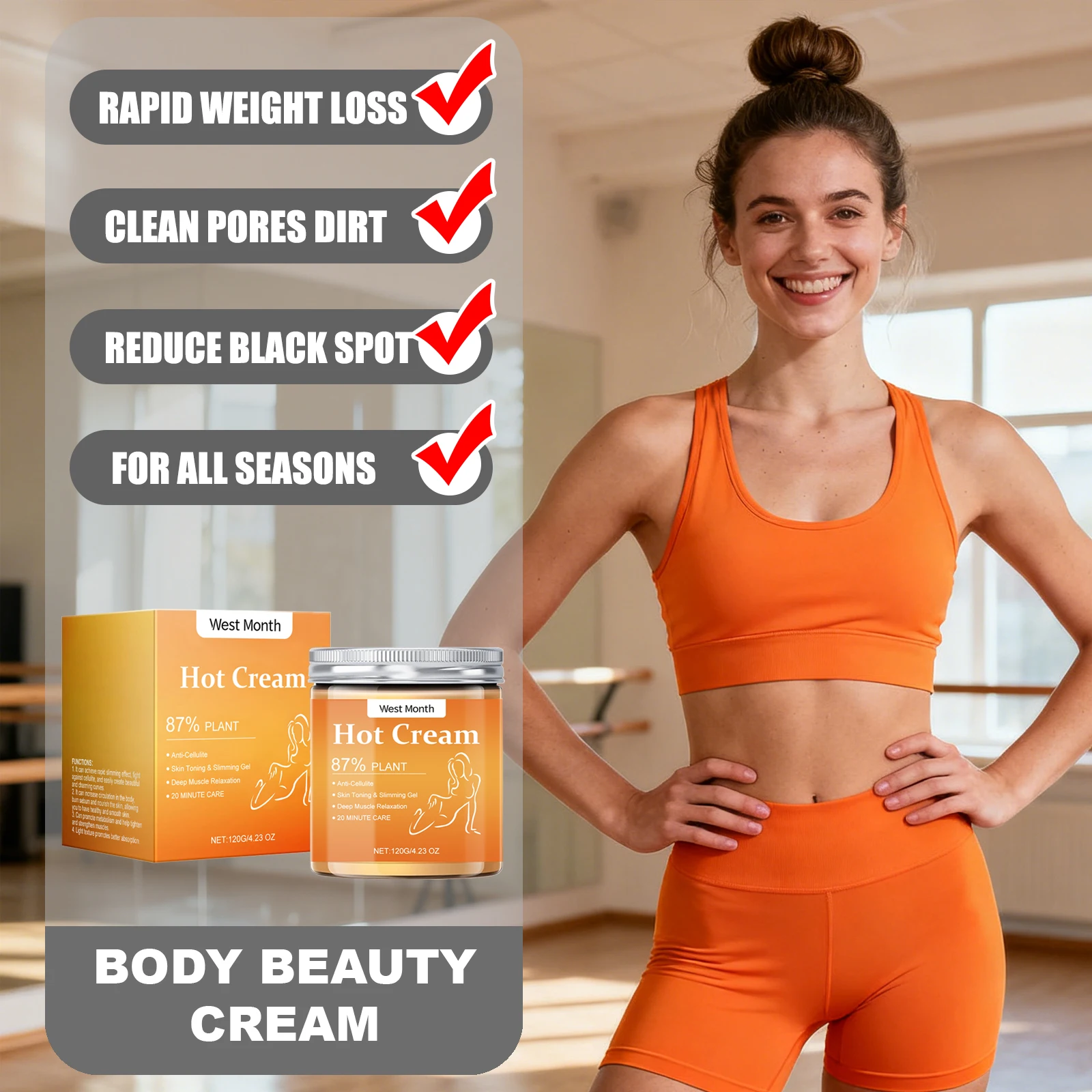 WEST MONTH Body Beauty Cream Warming Effect Accelerates Metabolism Burning Fat Promote Decomposition Moisturize Skin