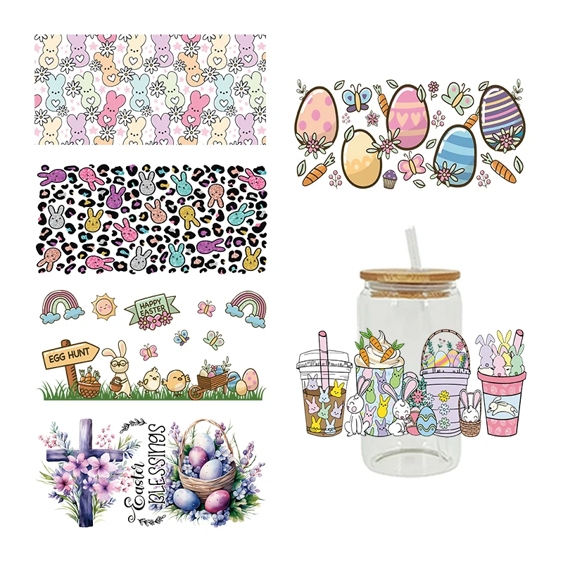 UV DTF Transfer Sticker Easter Rabbit For The 16oz Libbey Glasses Wraps Bottles Cup Can DIY Waterproof Decals D12894