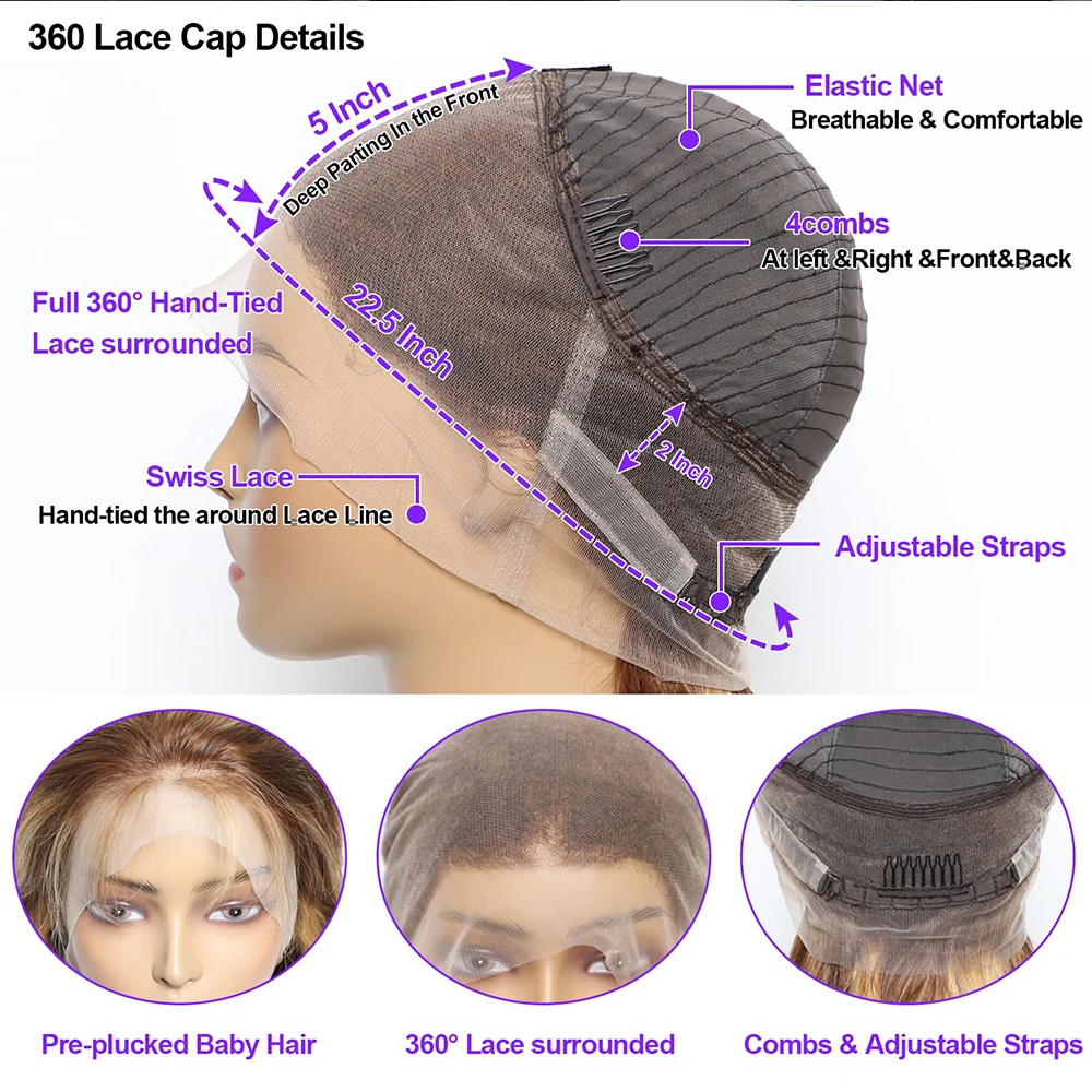 Body Wave Purple Lace Fronts Wigs Human Hair Preplucked 13x4 HD Lace Frontal Wig Colored High Density Human Hair Wigs For Women