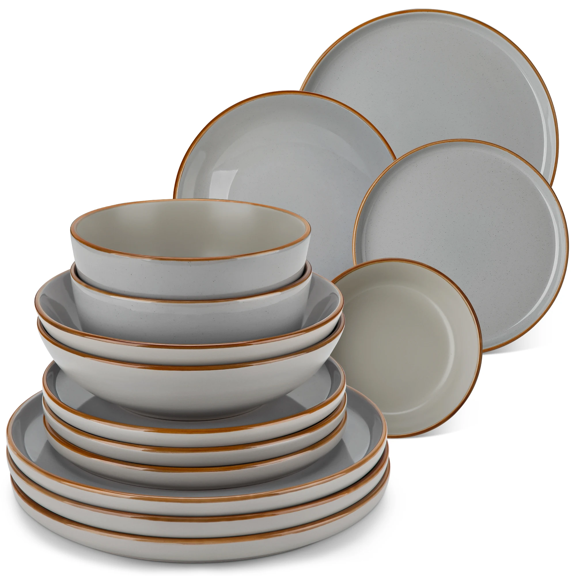 vancasso 16/32-teiliges Steinzeug-Geschirrset, Teller-Set mit reflektierender Glasur, mehrfarbig, mit 4 Stück Teller/Dessertteller/Schüsseln/Suppenschüsseln – Detail 10