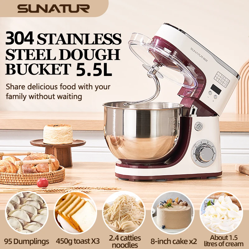 SUNATUR Electric Kitchen Blender Machine Stand Mixer with Planetary Beater Supports Dough Mixing Processor for Home Appliances