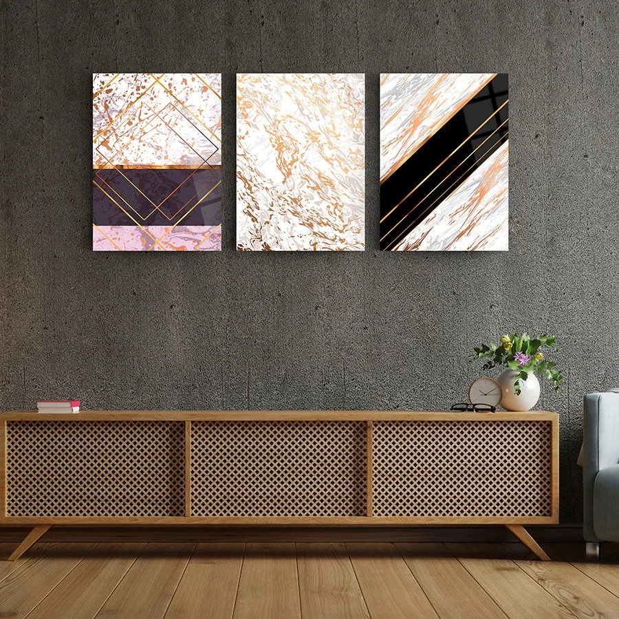 

Marble Design Set Of 3, Glass Wall Art,Frameless Free Floating Tempered Glass Panel,Home Office Living Room Decoration,