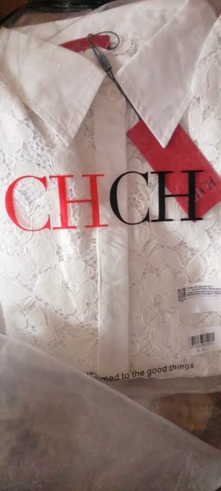 Women's Hollow Out Lace V-Neck Office Blouse photo review