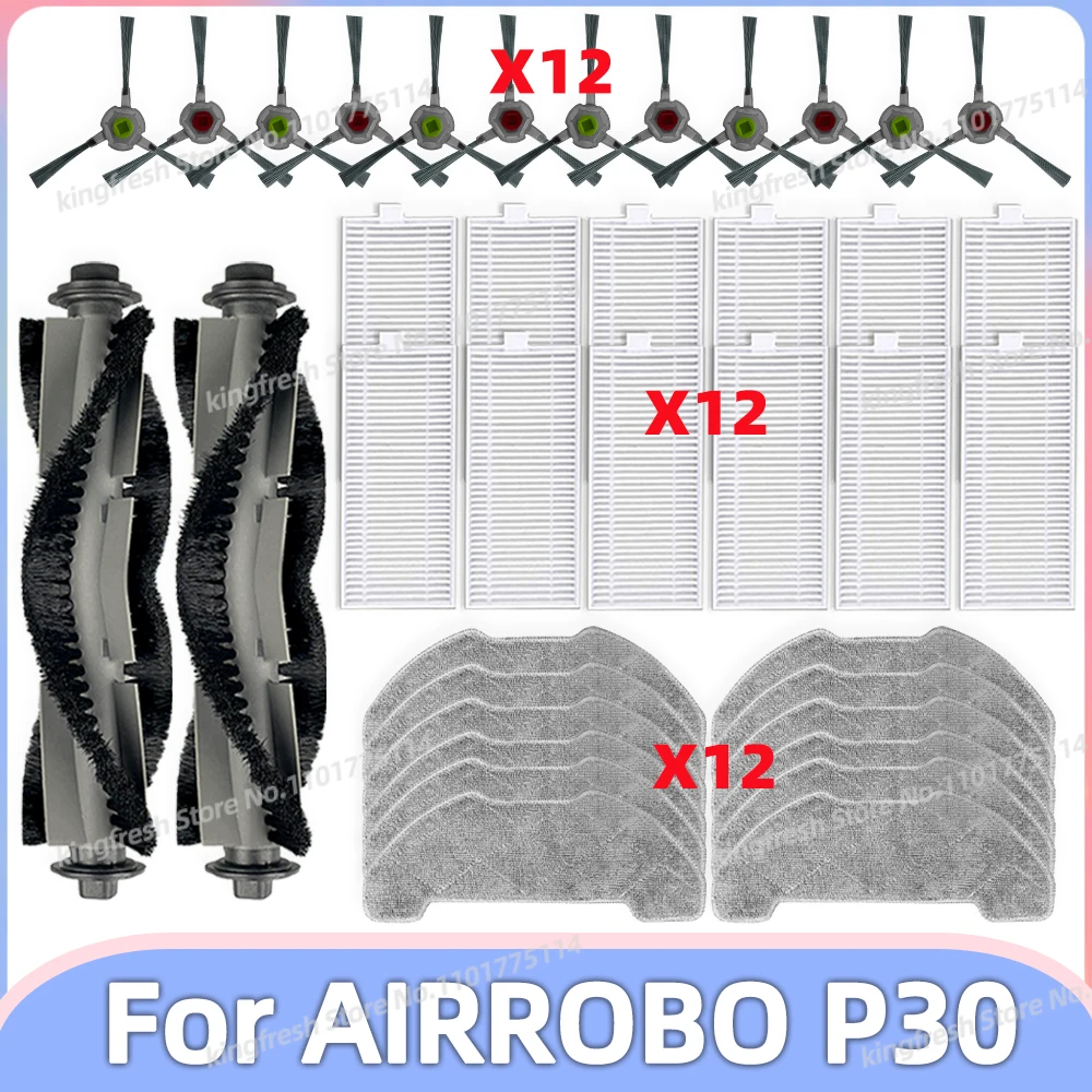 Compatible For AIRROBO P30 / P20 Robot Vacuum Replacement Parts Main Roller Side Brush Hepa Filter Mop Cloth Accessories