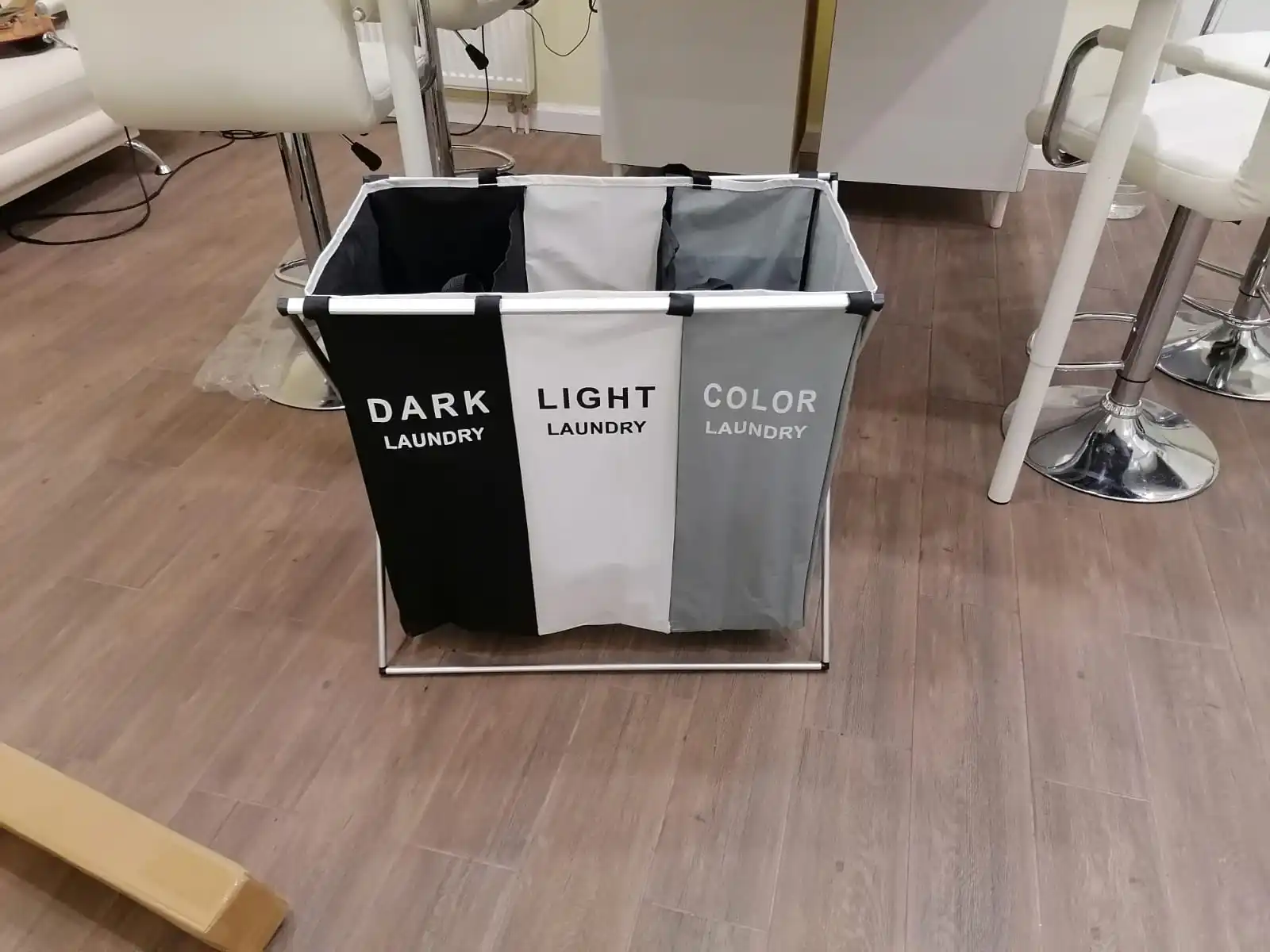 Dirty Clothes Storage Basket Three Grid Organizer Basket Collapsible Large Laundry Hamper Waterproof Home Laundry Basket photo review